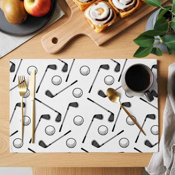 Golf Balls Placemats Set of 1, Retro Sports Style Golf Poles Minimalist Modern Heat Insulated Linen Place Mats, Washable Stain-Proof Table Mats for Dining Tables Holiday Decor 13x19 Inches