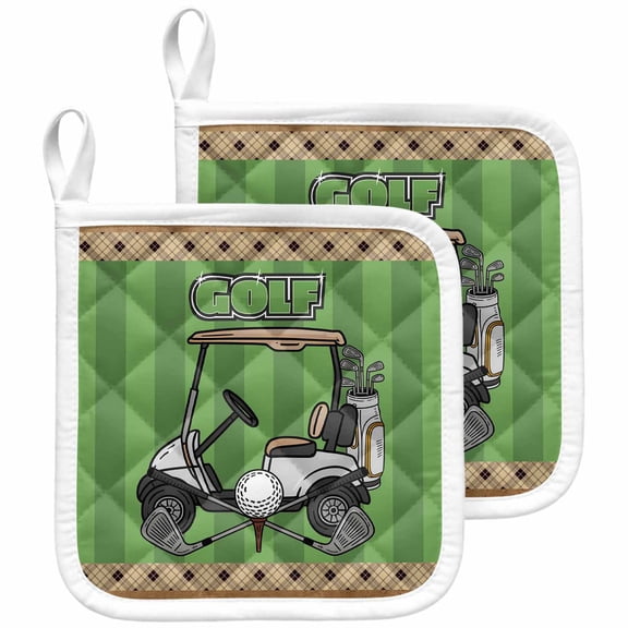 Golf Balls Pot Holders for Kitchen Heatproof Potholder, 2 Pack Green Sports Art Truck Brown Lattice Hot Pads Multipurpose Oven Pads Cloth Potholders Trivet for Cooking and Baking