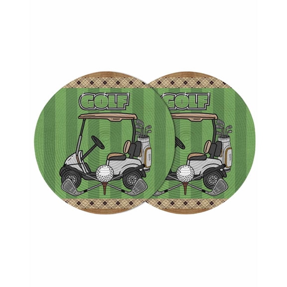 Golf Balls Round 13 Inch Placemats Set of 2, Green Sports Art Truck Brown Lattice HeatResistant Non Slip Place Mats for Dining Table, Wipeable Braided Kitchen Table Mats for Housewarming