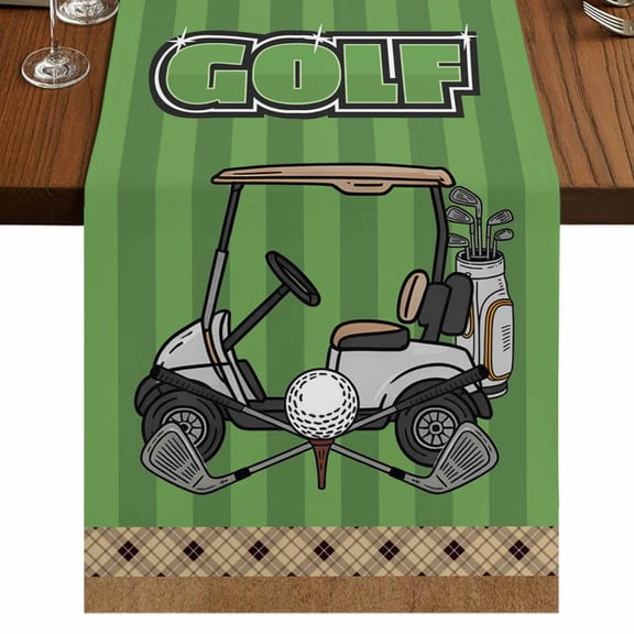 Golf Balls Short Table Runner 36 Inches Long,Green Sports Art Truck Brown Lattice Cotton Linen Table Runners Dresser Scarves,Fabric Tabletop Scarf Furniture Cover for Home Dinner Party Decor 13"x36"