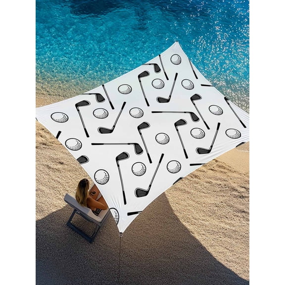 Golf Balls Sun Shade Sail 6.5' x 10', Retro Sports Style Golf Poles Minimalist Modern Rectangle Outdoor Sunshade Canopy, Waterproof UV Block Patio Covers for Garden Yard Beach