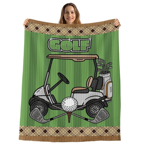 Golf Balls Throw Blanket, Flannel Fleece Blanket with Striped Design for Couch, Green Sports Art Truck Brown Lattice Soft Breathable All Season Plush Blankets for Sofa Office Chair 30"x40"