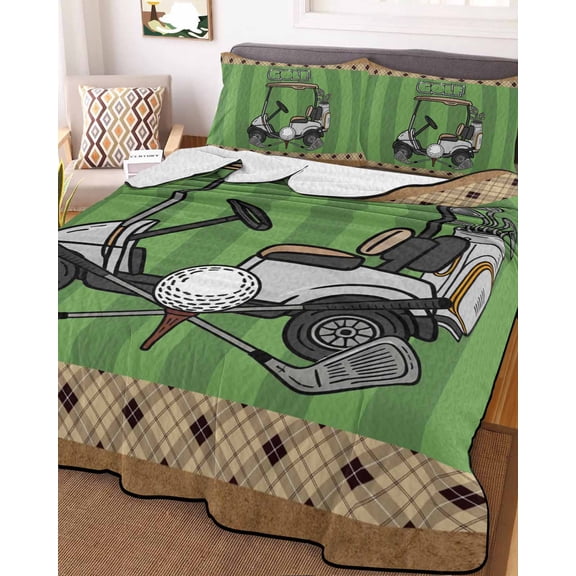 Golf Balls Twin Size Down Alternative Comforter, Lightweight Comforter Quilt Bedding Set with Pillow Shams Green Sports Art Truck Brown Lattice All Seasons Bed Comforter Duvet Insert 68"x86"