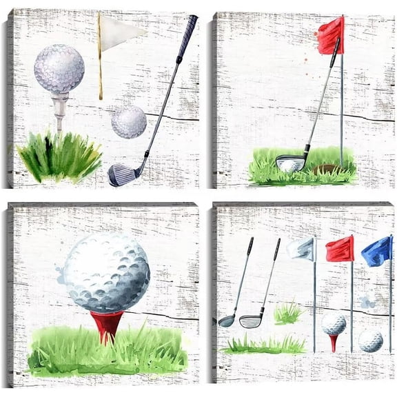 Golf Balls Wall Art Golf Clubs Canvas Wall Decor Leisure Sports Poster Artwork for Gym Living Room Office Man Bedroom Painting Modern Minimalism Frame Print Artwork (12''''W x 12''''H x 4)