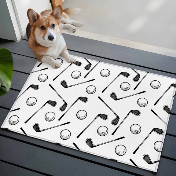 Golf Balls Washable Entry Rug 2x3 Retro Sports Style Golf Poles Minimalist Modern Low Pile Indoor Door Mat with Rubber Backing Thin Area Rug for for Entrance, Bedroom, Kitchen, Laundry, Bathroom