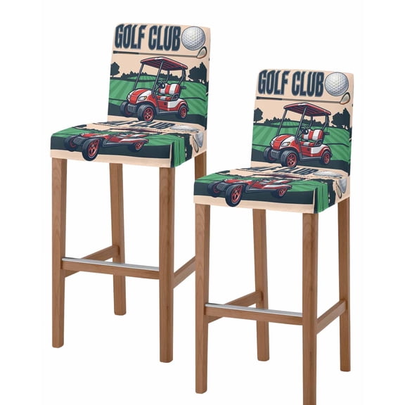 Golf Bar Stool Covers Set of 2, Cartoon Chic Sports Country Trees Artwork Stretch Washable Bar Chair Covers with Backs, Removable Pub Counter Height Chair Cover for Kitchen Dining Room Cafe