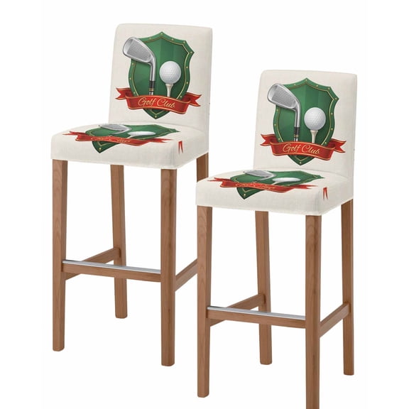 Golf Bar Stool Covers Set of 2, Modern Red Green Sports Artwork on Linen Stretch Washable Bar Chair Covers with Backs, Removable Pub Counter Height Chair Cover for Kitchen Dining Room Cafe