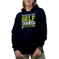 thumbnail image 1 of Golf Beats Work Quote with Balls, Clubs & a Swinging Golf Player, Golfing or Golfer Themed Merch Gift, Navy Blue Hooded Sweatshirt or Hoodie, 3XL, 1 of 5