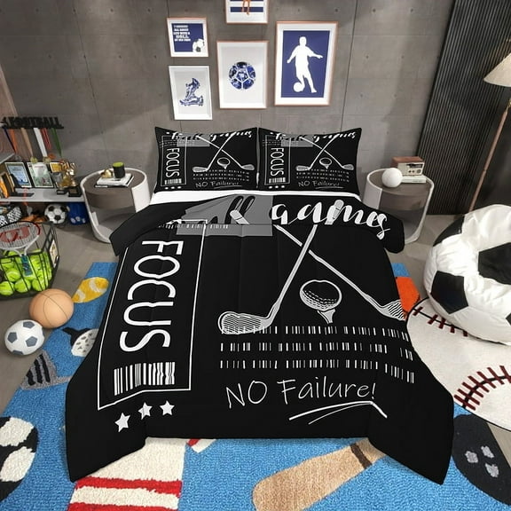 Golf Bedding Set Twin Size Black and White Golf Comforter Set,Sports Themed Bed Comforter Sets Ball Gaming Quilt Bed Set Golf Room Decor with 1 Pillowcase