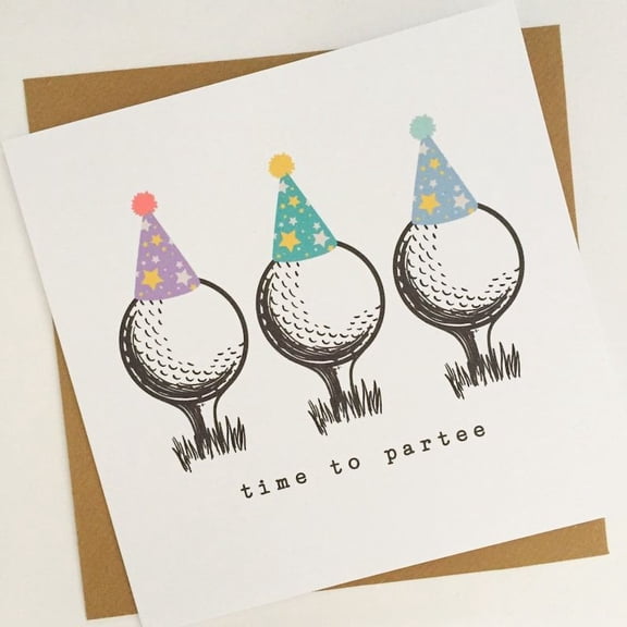 Golf Birthday Card  "Time to Parteee" with Celebration Golf Balls Design  Perfect for Golf Enthusiasts, Blank Inside for Personal Messages  Includes Envelope