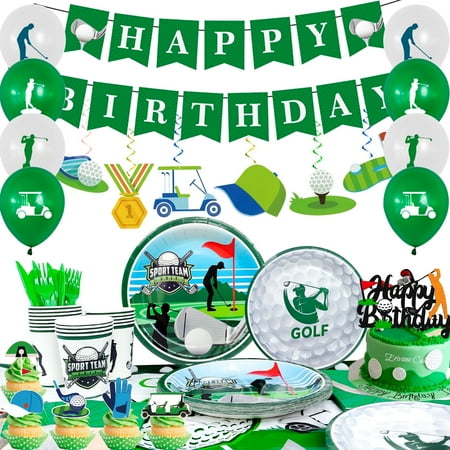 Golf Birthday Decorations,159pcs Golf Birthday Party Decorations & Golf Theme Party Tableware Set - Golf Birthday Banner Balloons & Golf Party Plates Napkin Tablecloth etc Golf Birthday Party Supply