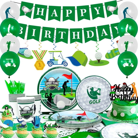 Golf Birthday Decorations,159pcs Golf Birthday Party Decorations & Golf Theme Party Tableware Set - Golf Birthday Banner Balloons & Golf Party Plates Napkin Tablecloth etc Golf Birthday Party Supply