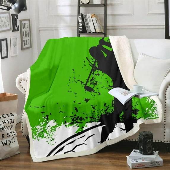 Golf Blanket,Golf Balls Throw Blanket Sport Game Theme Fleece Blanket 40x50 Green Black White Sherpa Blanket Boys Room Decorative Fluffy Fuzzy Blanket Teens Adults Bedroom Decor