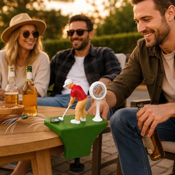 Golf Bottle Opener Tabletop Bar Game With Miniature Golfer Figure Interactive Desktop Accessory For Home Kitchen Party Man Cave 5.1 Inches
