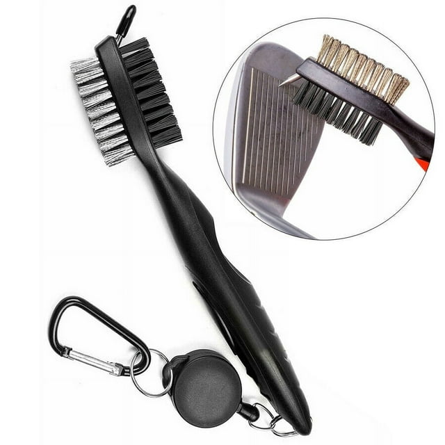 Golf Brushes - Golf Club Cleaning Brush 2 Sided Retractable Tool Club Cleaner ( Black )