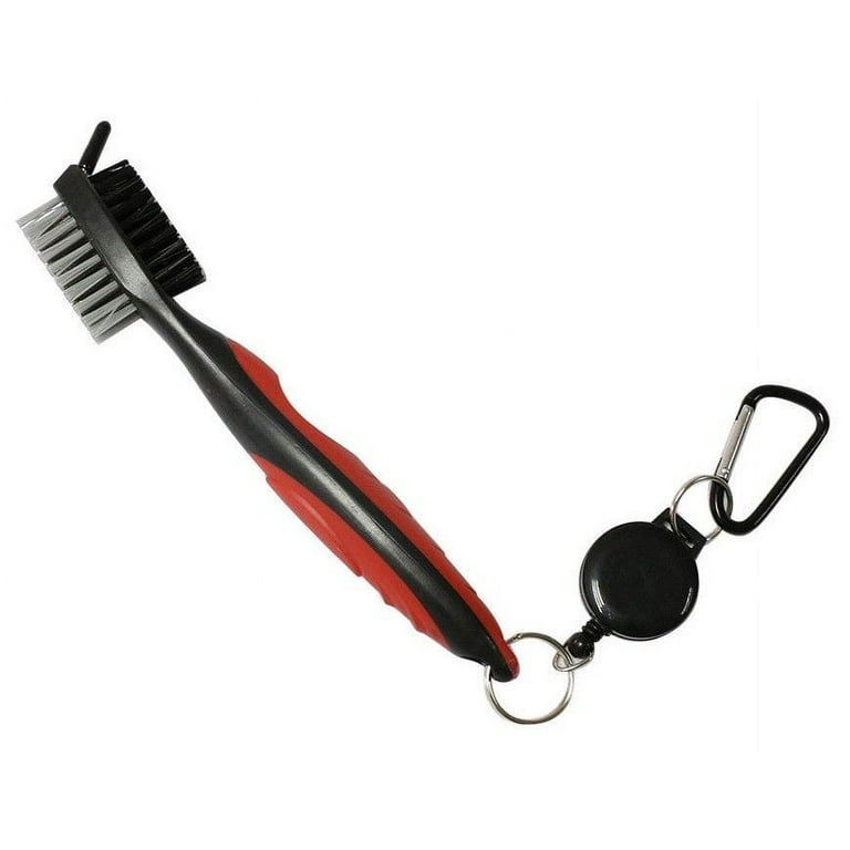 Golf Club Brush Cleaning Tool 2 Sided Wires Nylon Retractable Zip Line  Black