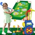 thumbnail image 1 of BEWOS Kids' Golf Toy Set includes a golf cart, golf board, putting mat, 4 toddler golf clubs, and 10 golf balls. Suitable for indoor and outdoor play, this engaging sports toy is designed for childre, 1 of 7