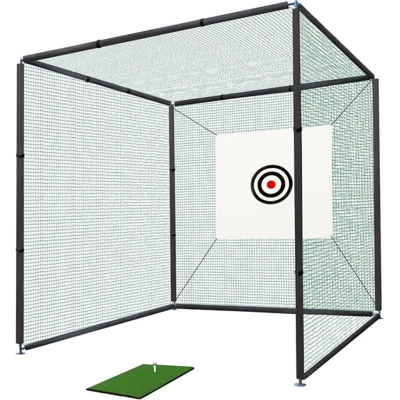 Golf Cage Net, 10X10X10FT Metal Frame Golf Simulators for Home and Backyard, Indoor & Outdoor Hitting Net, Black