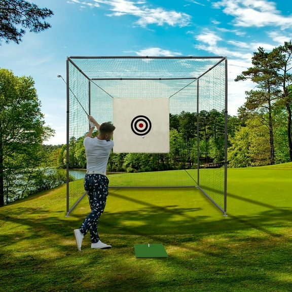 Golf Cage Net 10x10x10 Ft Freestanding Cage Net Driving Range with Metal Frame Swing Practice Mat Target Cloth Netting Enclosure