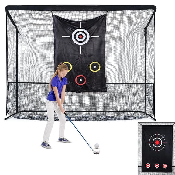 Golf Cage Practice Hitting Net,10x7ft Heavy Steel Frame with 2 Net Side Barriers,for Backyard Driving Chipping Swing Training, Home Range for Indoor& Outdoor.