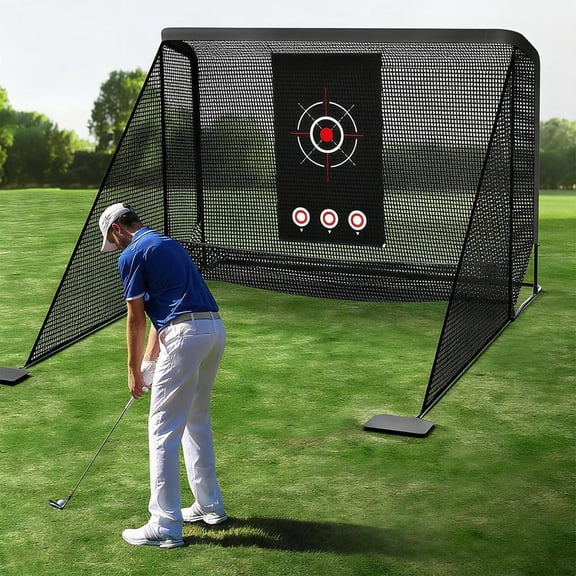 Golf Cage Practice Hitting Net,10x7ft Heavy Steel Frame with 2 Net Side Barriers,for Backyard Driving Chipping Swing Training, Home Range for Indoor& Outdoor.