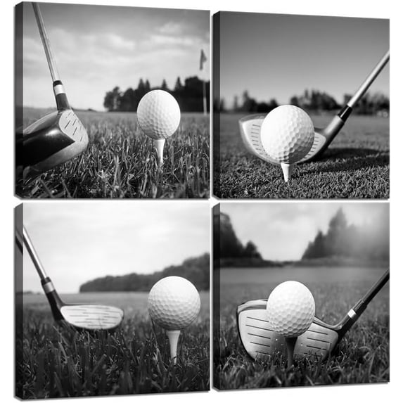 Golf Canvas Wall Art Golf Pictures Black and White Golf Course Wall Decor for Living Room Bedroom Bathroom Home Decorations Painting Framed Artwork Ready to Hang (16''''W x 16''''H x 4)