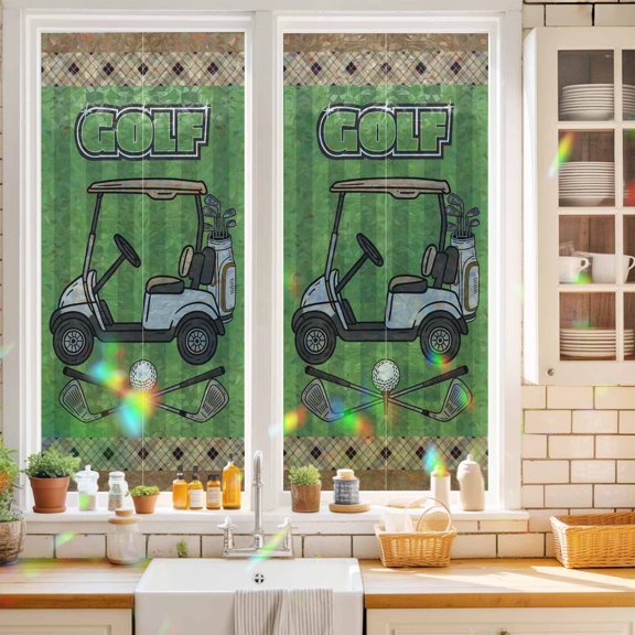 Golf Car Balls Clubs Window Privacy Film,Decorative Windows Static Cling Classic Sports Heat Control Removable Glass Sticker for Home Bathroom Bedroom Window Door,17.7x39.3in