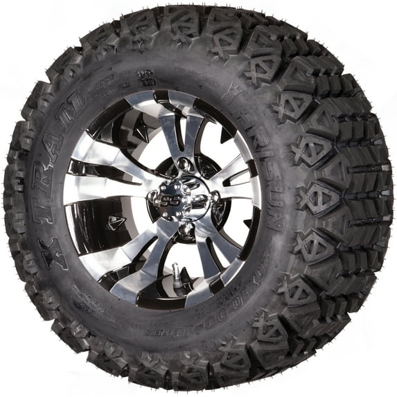 Golf Cart 10" Wheels and Tires - Vampire Machined Black - AT - Set of 4