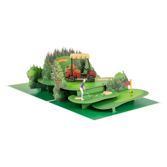 Golf Cart 3D Popup Greeting Card Sports Event Themed with Envelope for Gifts