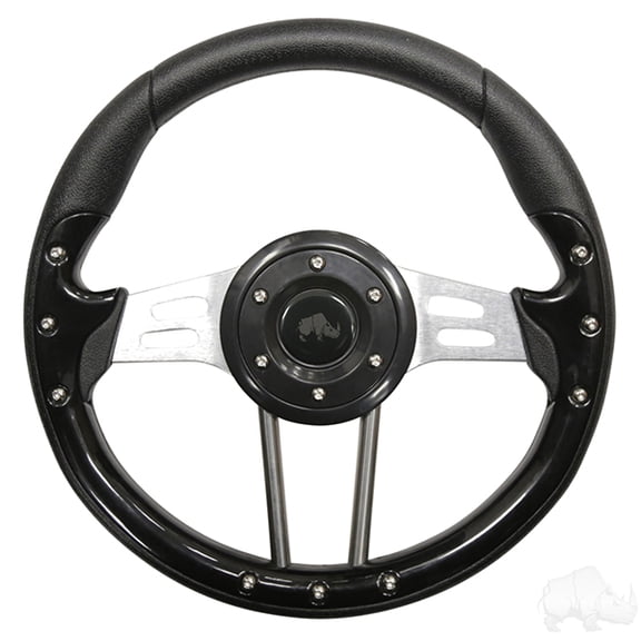 Golf Cart Aviator 4 Black Grip/Brushed Aluminum Steering Wheel
