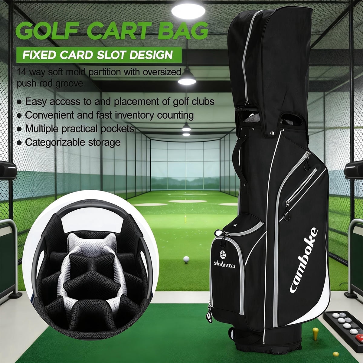Golf Stand Bag, 14 Individual Full-Length Dividers, with Cooler Pocket, Apparel Storage & Rain Hood - Lightweight & Portable (Black/Red)