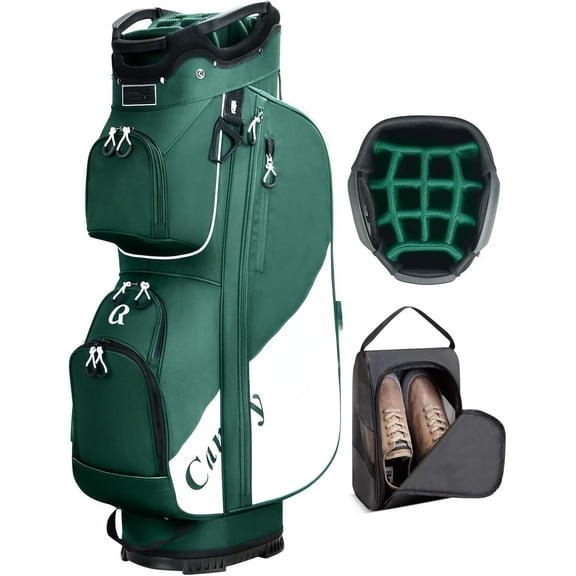 Golf Cart Bag:14 Way Full Length Divider Lightweight with Cooler Handles Rain Cover and Golf Shoe Bag