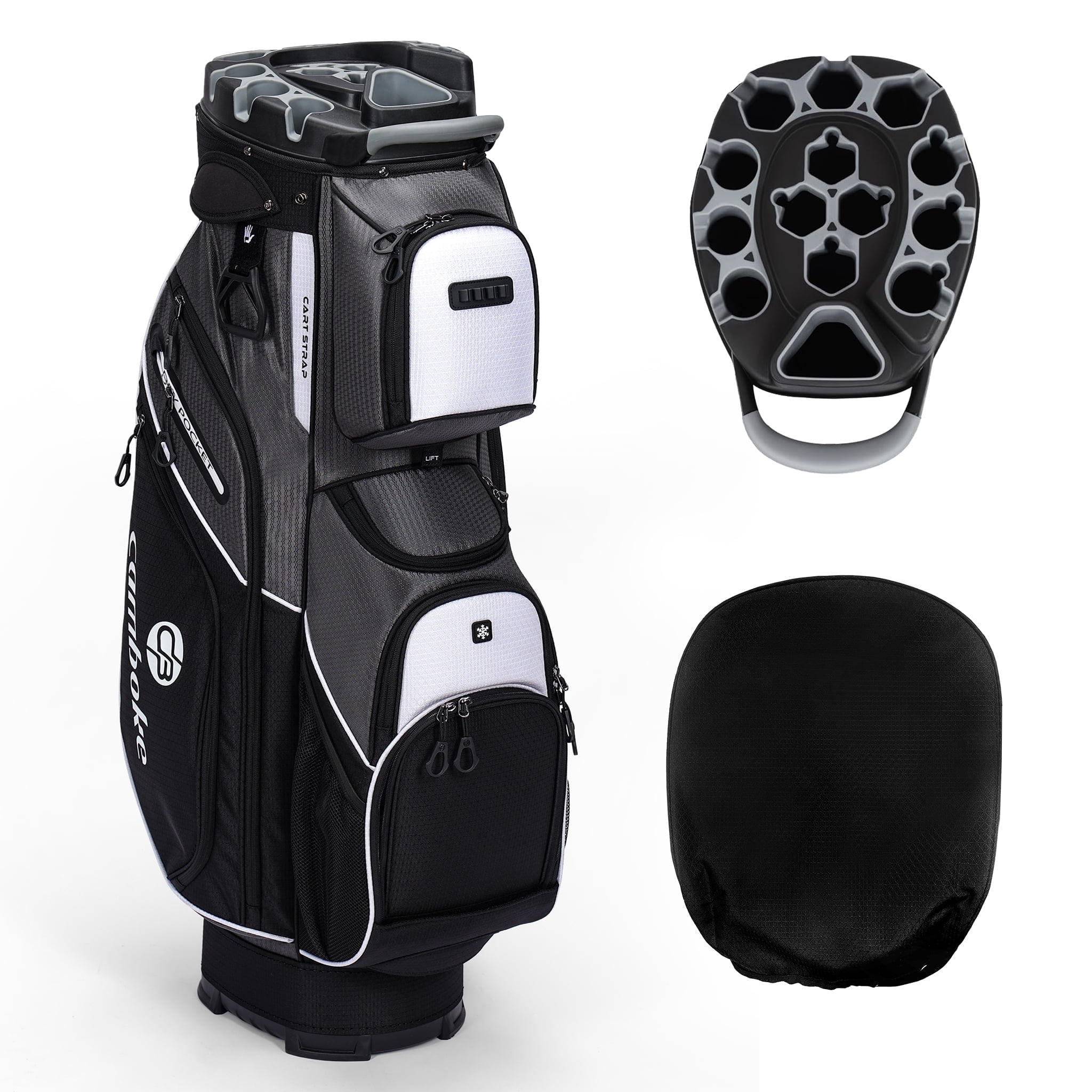 Golf Cart Bag, 14-Way Full-Length Dividers with Quiet Separators, High-Density Nylon Waterproof Material, with Insulated Cooler Pouch & Padded Shoulder Strap- Gray