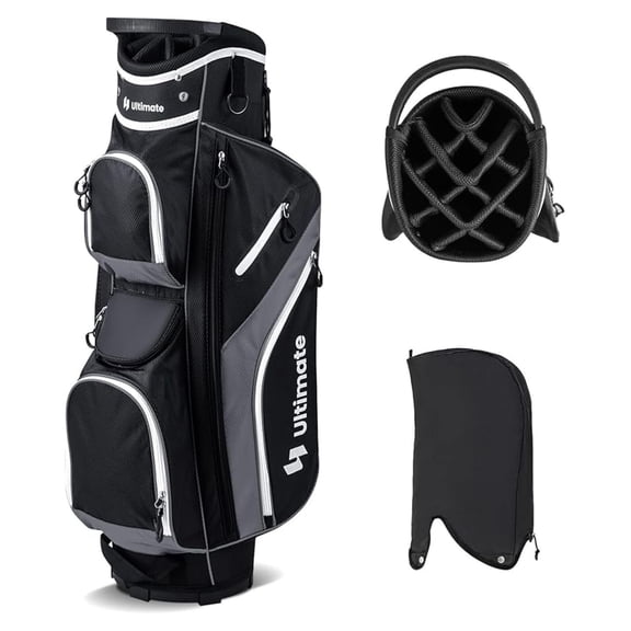 Golf Cart Bag, 14 Way Organizer Divider Golf Club Bag with 9 Pockets, Cooler Bag, Rain Cover, Adjustable & Detachable Dual Shoulder Straps, Lightweight Cart Golf Bag for Men & Women