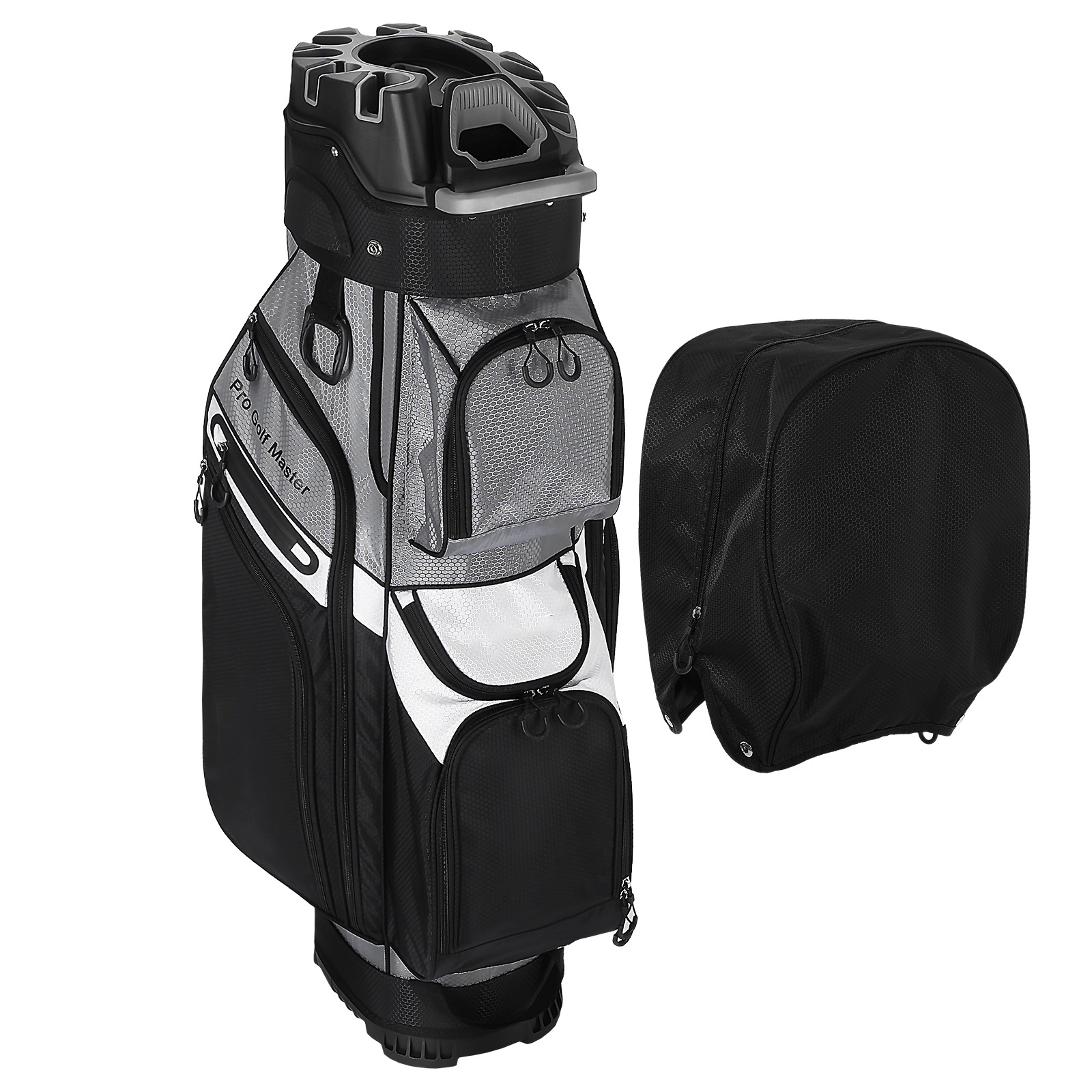PartyKindom Waterproof Golf Cart Bag for Men Lightweight Black Nylon with Multiple Pockets