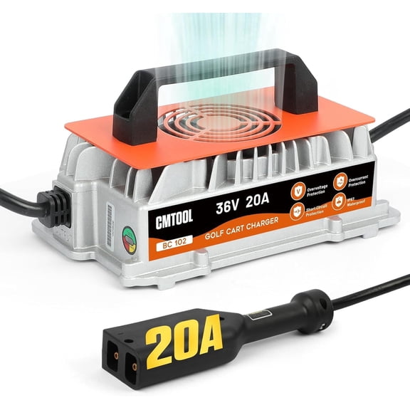 Golf Cart Battery Charger 36V 20A 1250W Smart Fast Trickle Charger for EZGO TXT EZ GO D Style Plug, IP67 Waterproof, Compatible with Lead Acid Battery