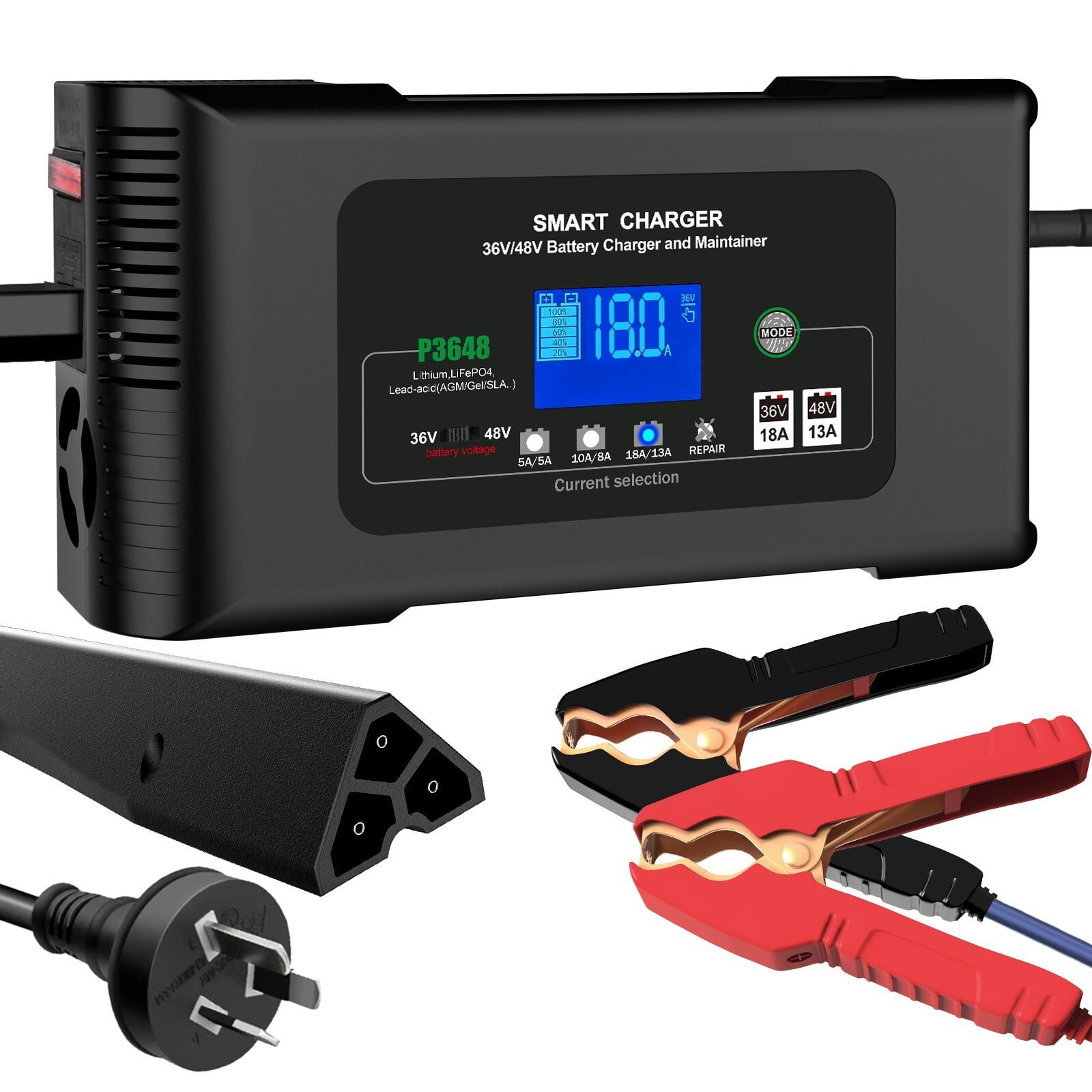 Golf Cart Battery Charger, 48V 13A and 36V 18A Trickle Battery Charger, Lithium, Lifepo4 Lead-Acid AGM/Gel/SLA Trickle Charger for EZGO RXV & TXT, 3-Pin (Triangle)