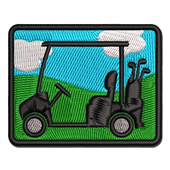 Golf Cart Caddy with Clubs Applique Multi-Color Embroidered Iron-On Patch - 2.5 Inch Small