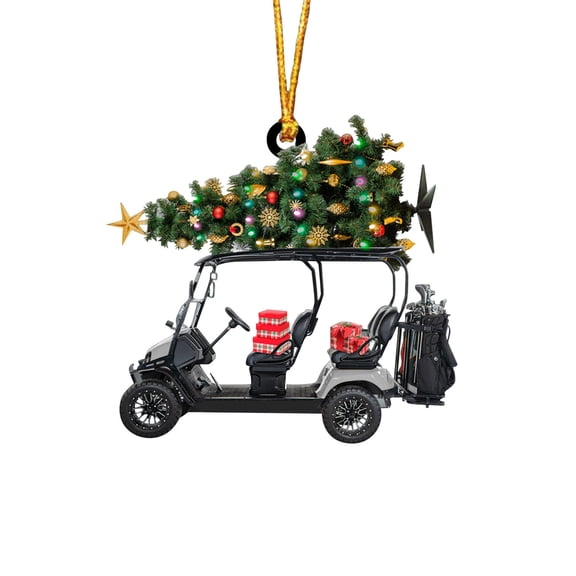 Golf Cart Christmas Ornament - Metal Golf Cart with Tree & Gifts (3.3in) - Themed Holiday Decor for Christmas Tree,Mantel,Gift Box - Perfect Golf Lover Gift