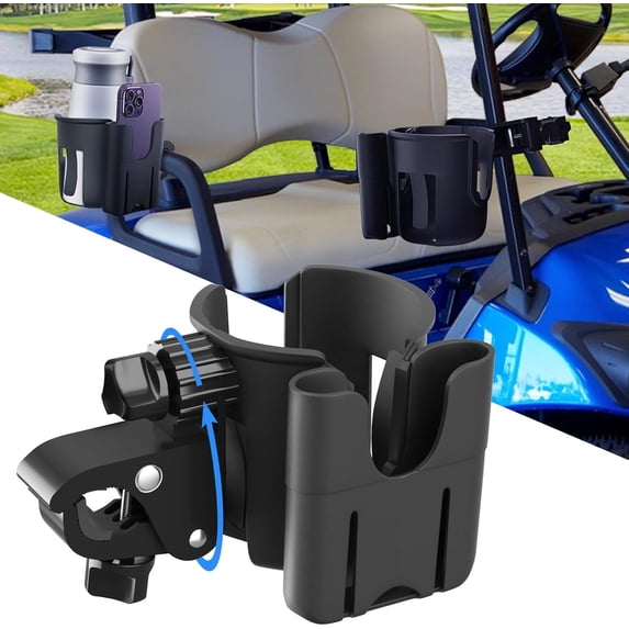 Golf Cart Cup Holder with Phone Holder, 2-in-1 Adjustable Universal Cup Phone Holder Front and Rear Seat Armrest Kit Accessories Compatible for EZGO/Club Car/Yamaha & Most Golf Carts