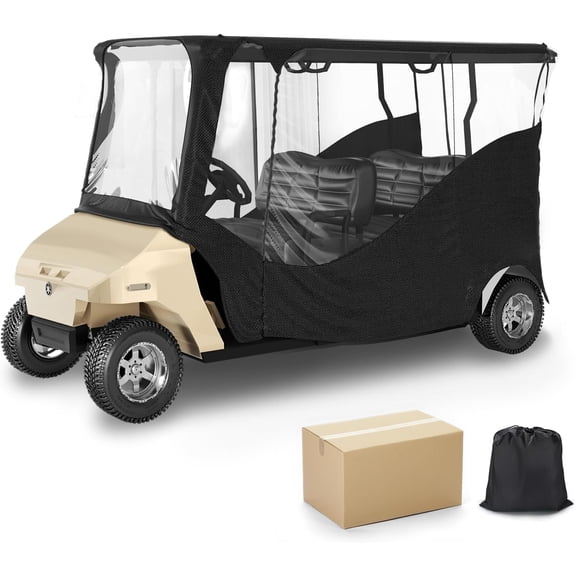 Golf Cart Enclosure, 4 Passenger Drivable Rain Cover for Club Car DS & Precedent, 600D Waterproof Oxford with Extended Roof & 4-Sided PVC Windows, Roll-Up Windshield