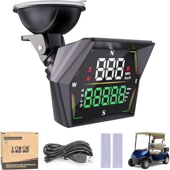Golf Cart GPS Speedometer, HUD Digital Display with MPH/KMH, Compass Overspeed Fatigued Driving Alert, Auto Brightness, Plug & Play Universal for Yamaha, EZGO, Club &