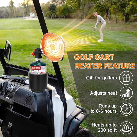 Golf Cart , Portable Propane with Self Igniter, 2-in-1 Outdoor Space Heaters with Cup Holder & Cylinder Base, Golf Cart Accessories, Cordless Camping Heaters for Tents, Hunting, Ice Fishing