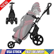 Golf Cart Push 3 Wheel Foldable Golf Bag Cart with Adjustable Handle, Mesh Net, Ball Loading Aperture, Scorecard Board, Water Bottle Holder, Foot Brake, Large Wheelbase for Different Terrain