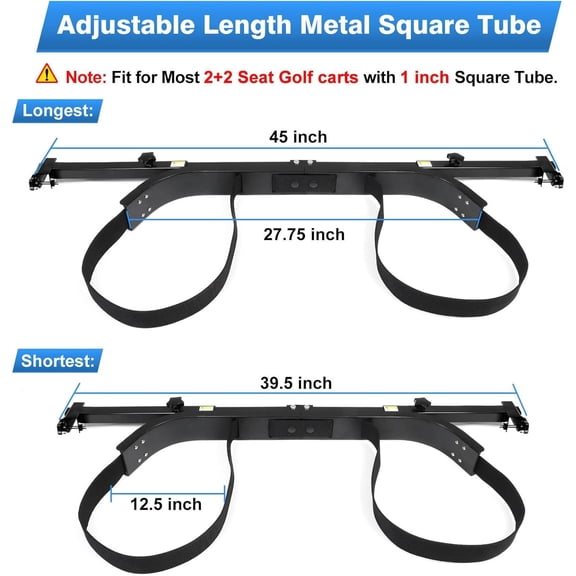 Golf Cart Rear Seat Bag Holder Bracket Attachment for Most 2+2 Golf Cart Rear Seat with 1 Inch Square Tube, No Drilling Golf Cart Bag Attachment for EZGO Club Car Yamaha Golf Carts, Metal / Stable