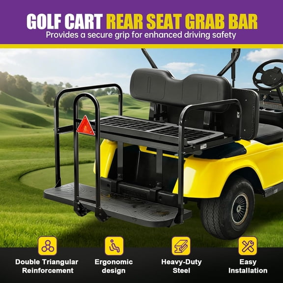 Golf Cart Rear Seat Grab Bar, Universal Back Seat Handrail Grip Bar Compatible with Club Car EZGO (2+2) /(4+2) Golf Cart with Metal Footplates, Heavy Duty Safety Hand Rail for Passenger Security