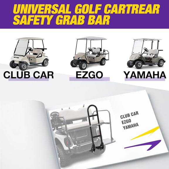 Golf Cart Rear Seat Grab Bar for Yamaha Club Car EZGO, Universal Golf Cart Safety Seat Round Pipe Handle Rail 27"-34" Adjustable Height for TXT , Golf Cart Accessories Heavy Duty Thicken Clamps
