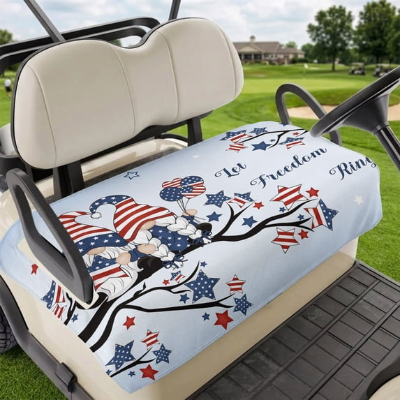 Golf Cart Seat Covers for 2 Seater,4th of July Microfiber Cart Seat Towel Blanket,Independence Day Blue Ombre Gnomes American Star Absorbent NonSlip Bench Seats Protector for Golf Course 51"x31"