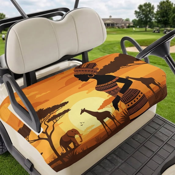 Golf Cart Seat Covers for 2 Seater,African Black Women Soft Microfiber Cart Seat Towel Blanket,Vintage Africa Ethnic Tribal Absorbent Breathable Non Slip Bench Seats Protector for Golf Course 51"x31"