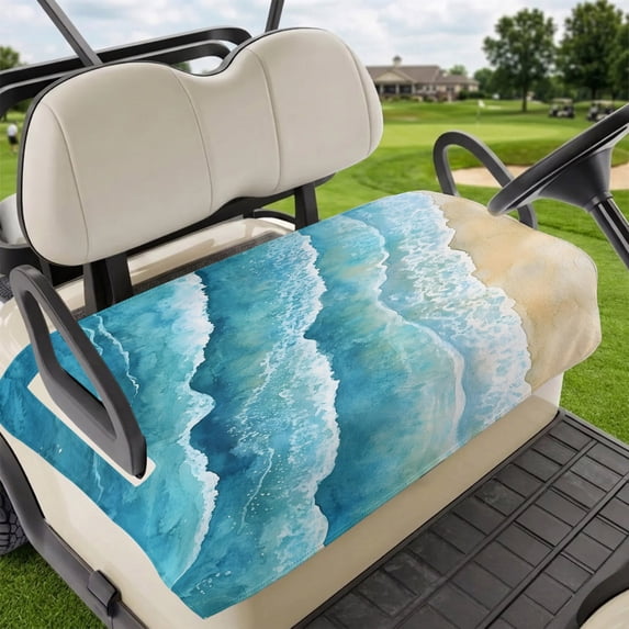 Golf Cart Seat Covers for 2 Seater, Aqua Coastal Soft Microfiber Cart Seat Towel Blanket, Nautical Summer Beach Ocean Beige Absorbent Breathable Non Slip Bench Seats Protector for Golf Course 51"x31"